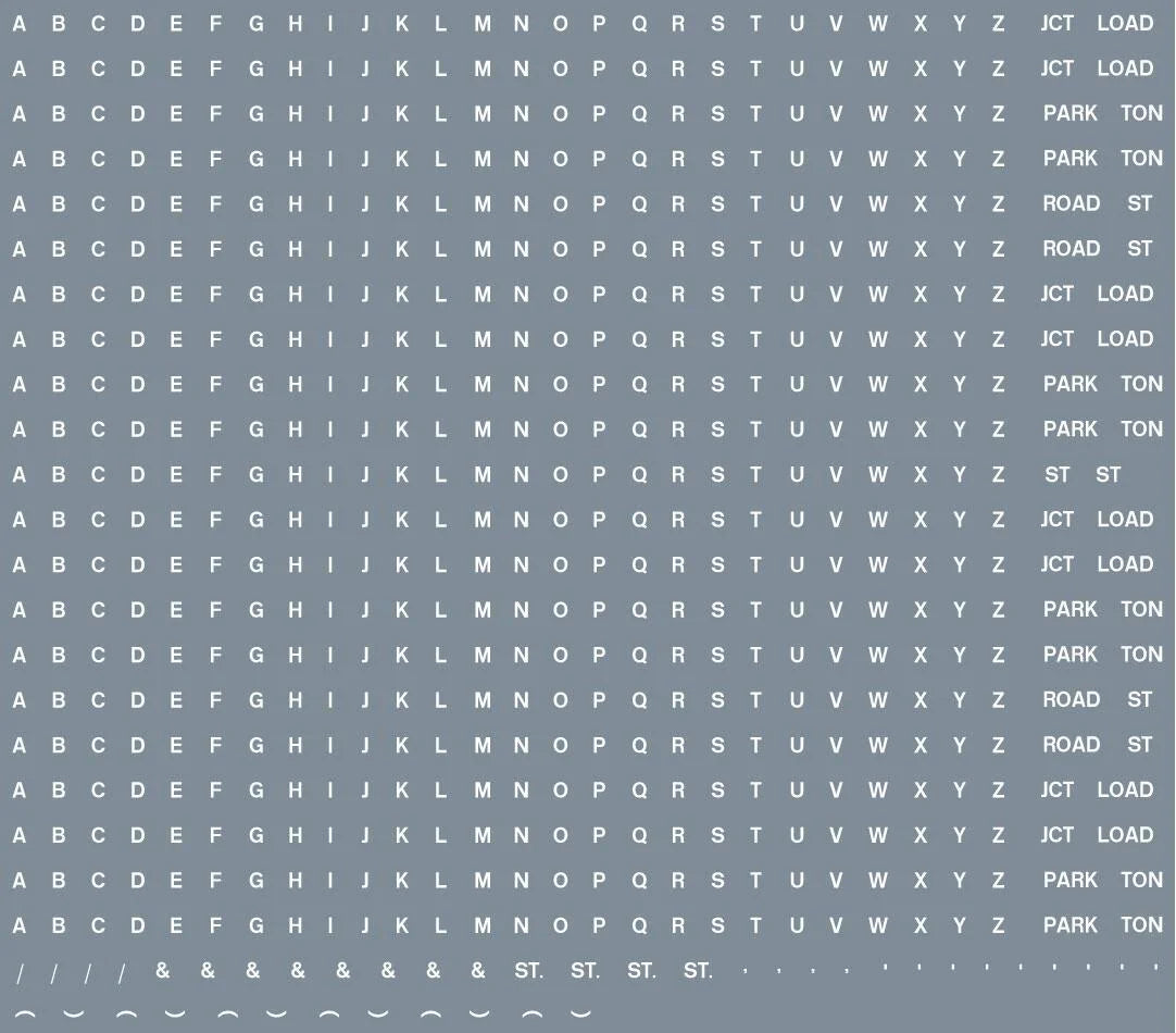 RT-ALL-0003 Numeric/alphabet sheet: white BR lettering (1mm high) Transfer