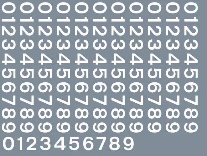 RT-ALL-0038 Numeric/alphabet sheet: white BR numbering (6mm high) Transfer