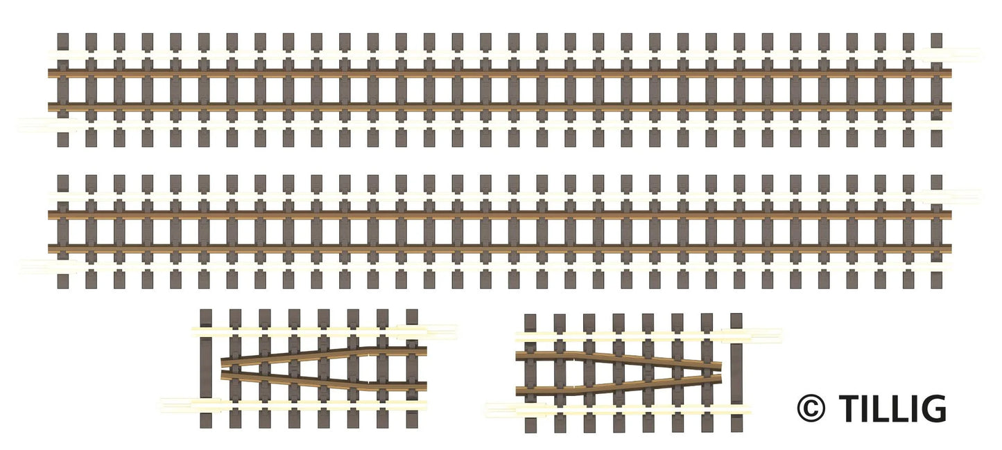 Set of straight tracks with guard rails (both sides)