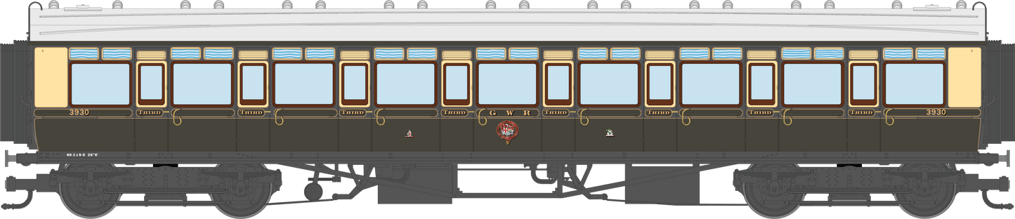 4P-021-101 GWR Corridor Toplight 1925 Lined Chocolate & Cream All Third 3930