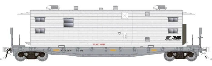 HO F30A 50' Flat Car w/Camp Van: NS - MOW: Single Car