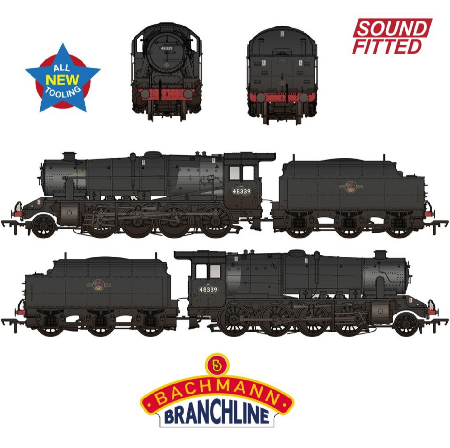 LMS 8F with Riveted Tender 48339 BR Black (Late Crest) Steam Locomotive - Weathered & DCC Sound