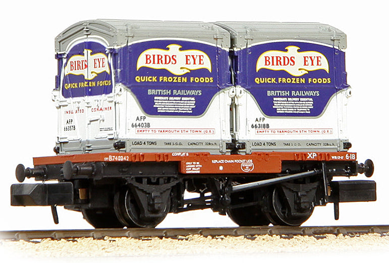 377-341D Conflat Wagon BR Bauxite (Early) with x2 AF Containers 'Birds Eye' No.B740342