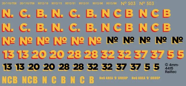 NCB Locos: Generic Numbering Waterslide Decals