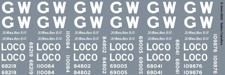 GWR (1920-1936) Loco Coal Wagons Waterslide Decals