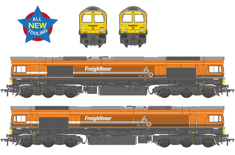 Class 66/5 66501 Freightliner 60 1965-2025 Freightliner Orange Diesel Locomotive
