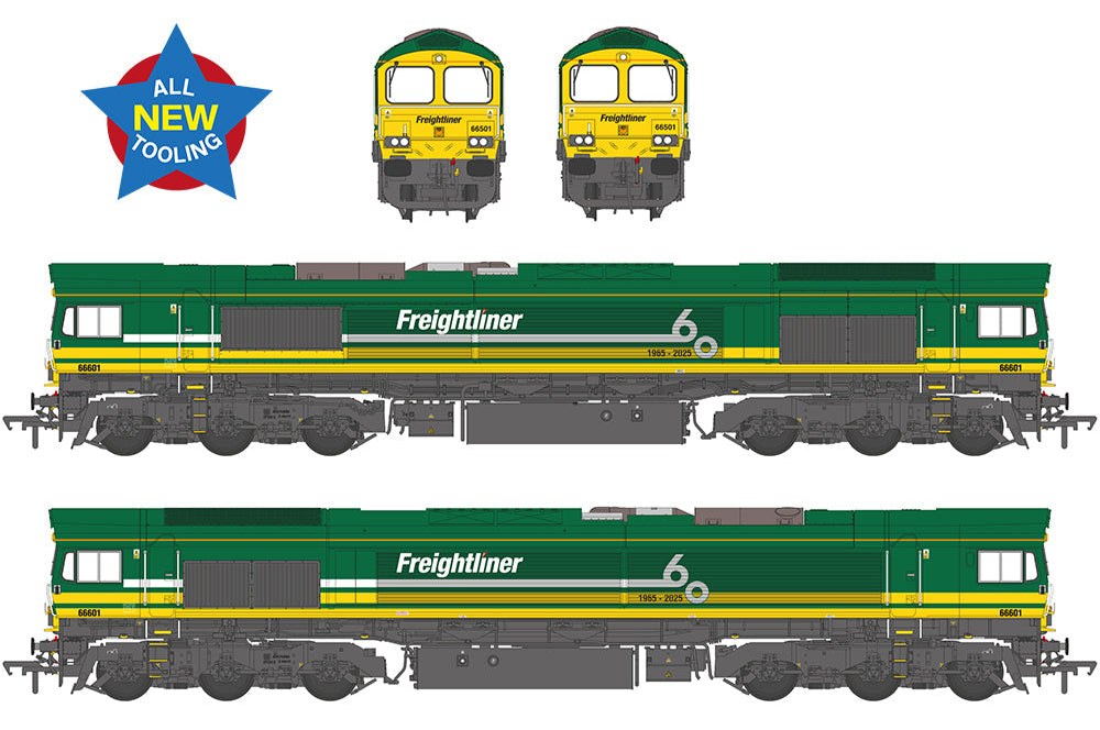 Class 66/6 66601 Freightliner 60 1965-2025 Freightliner Green Diesel Locomotive