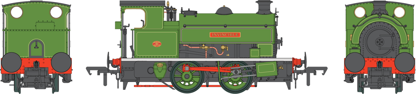 4S-024-012D Hawthorn Leslie 0-4-0ST Lined Green 'Invincible' Steam Tank Locomotive - DCC Fitted