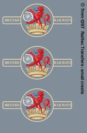 RT-7-1297 RAILTEC 7-1297 BR late crest lion & wheel (ferret & dartboard): small x 3