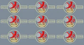 RT-7-1298 RAILTEC 7-1298 BR late crest lion & wheel (ferret & dartboard): small x 9
