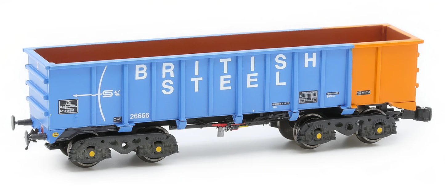 Pack of 5 PTA/JUA Iron Ore Tippler Wagons British Steel Blue/Orange (Inner)