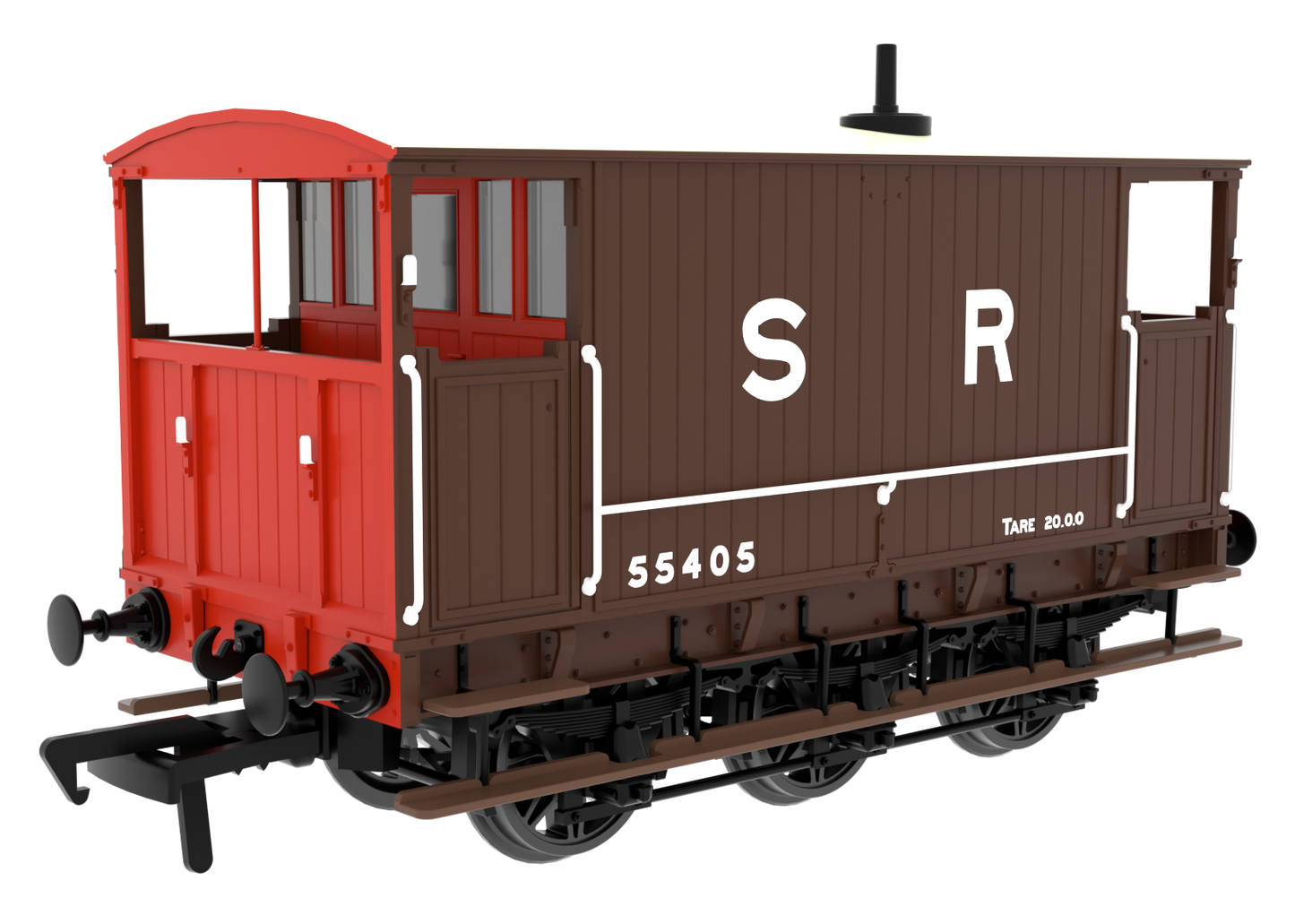 931021 SECR 6 Wheel Brake Van - No. 55405 - SR pre-36 livery (brown with red ends and large lettering)