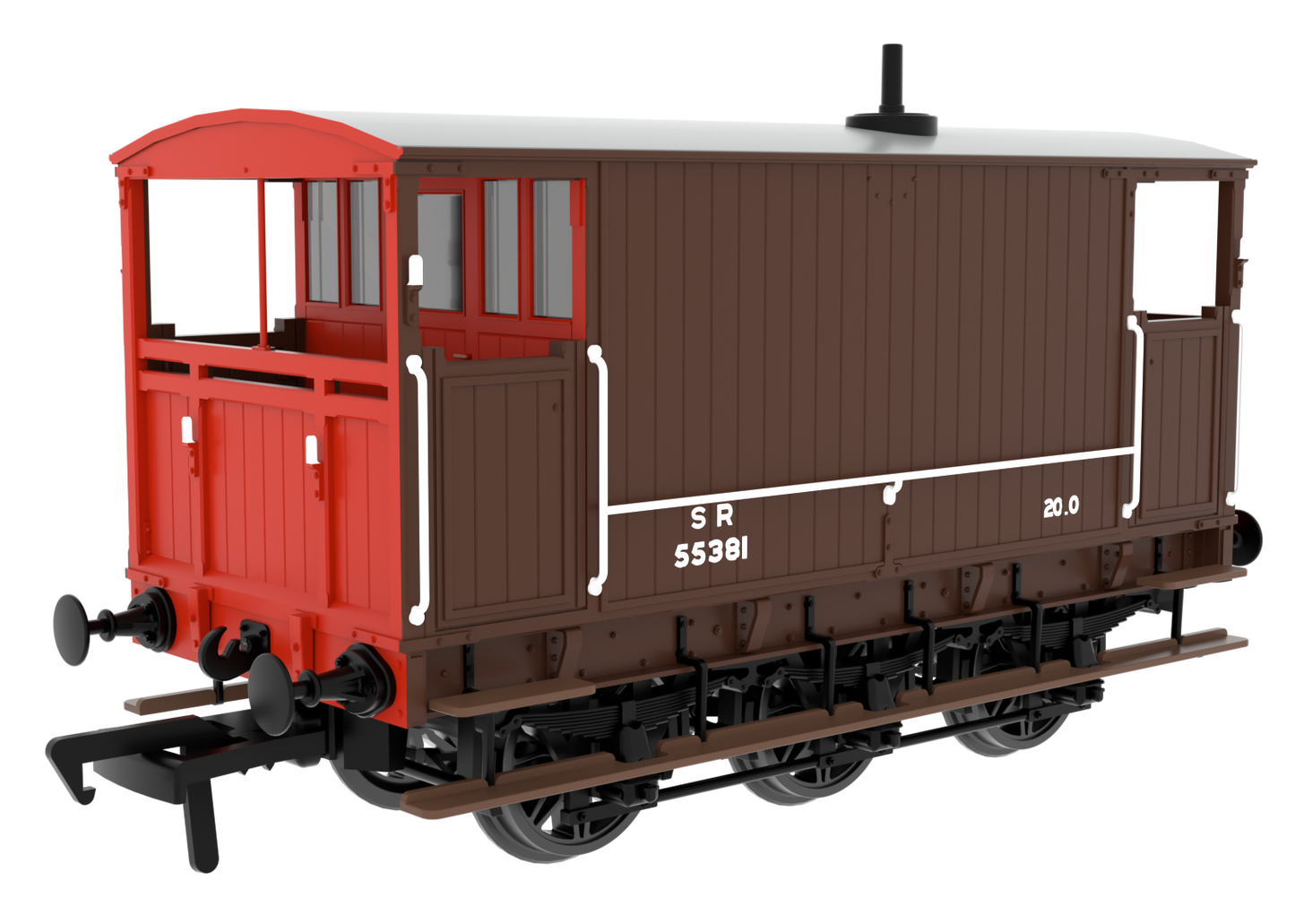 931022 SECR 6 Wheel Brake Van - No. 55381 - SR post-36 livery (brown with red ends and small BR lettering)
