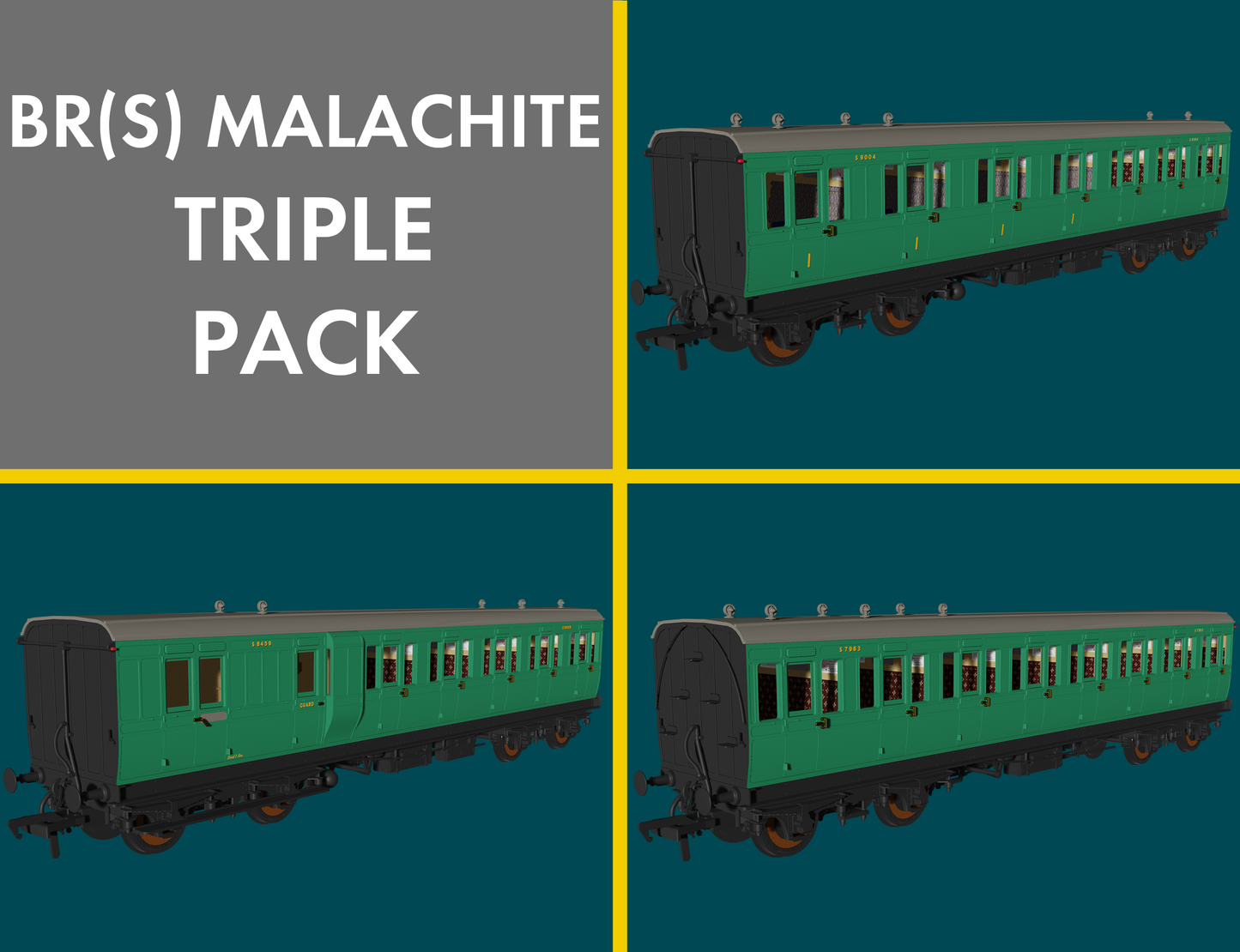 'Evolution' 48' BR Malachite Non-Corridor Carriage No.S8459, S7963 & S9004 Triple Pack