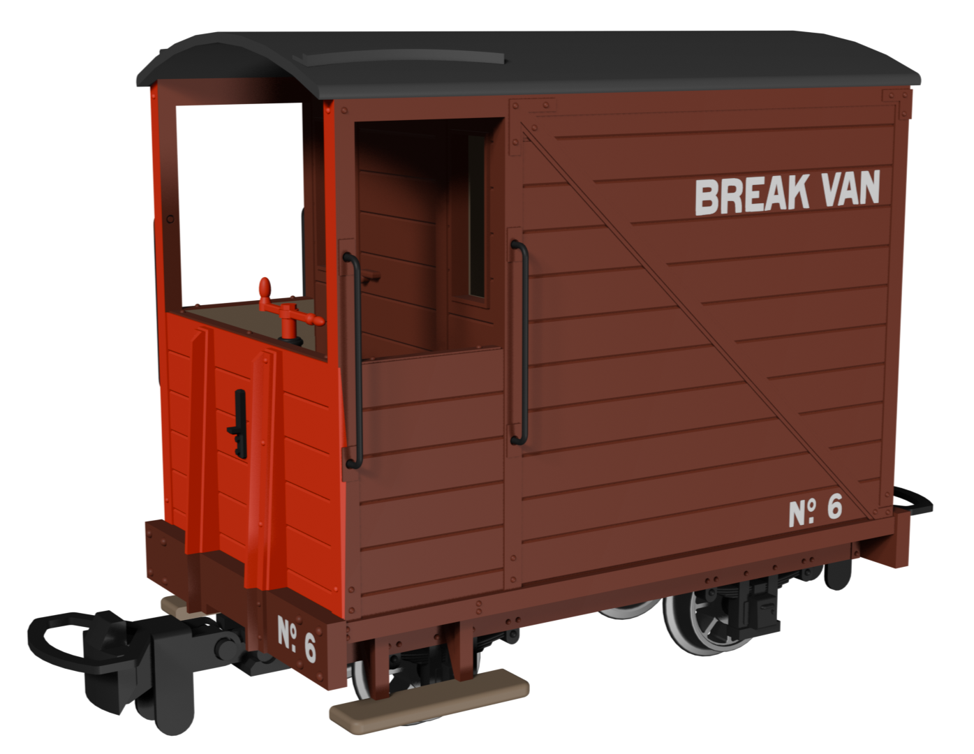 Single Veranda Brake Van - Brown with Red Ends No.6