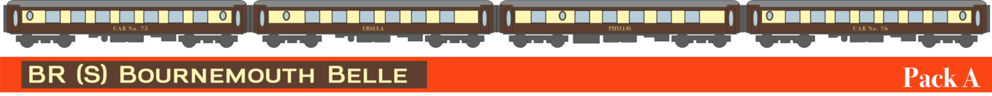 RT-KP-BR-245A Pack of 4 All-steel K-type Pullman BR(S) - Bournemouth Belle Pack A