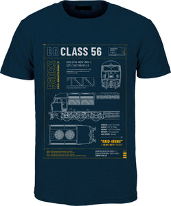 Class 56 Technical Drawing Blueprint Railway T Shirt (Navy)