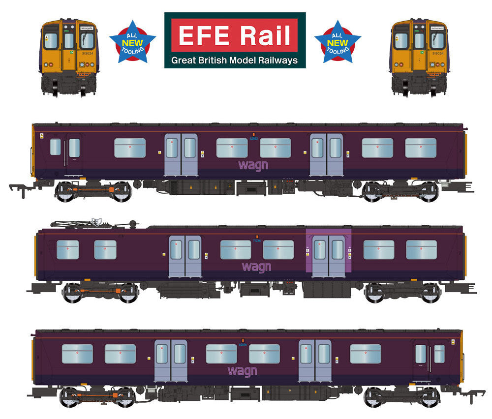 E81007 Class 313 3-Car EMU 313024 West Anglia Great Northern (WAGN) Purple