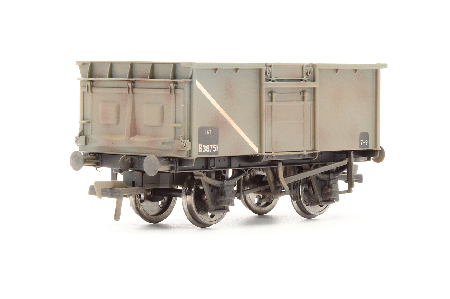 Pre-Owned 37-377A 16 Ton Pressed End Door Steel Mineral Wagon BR Grey 'B38751' - Weathered