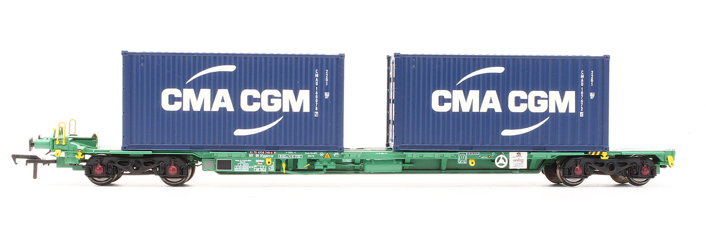 Pre-Owned 37-321A Intermodal Bogie Wagons with 2x Containers CMA CGM & Hyundai