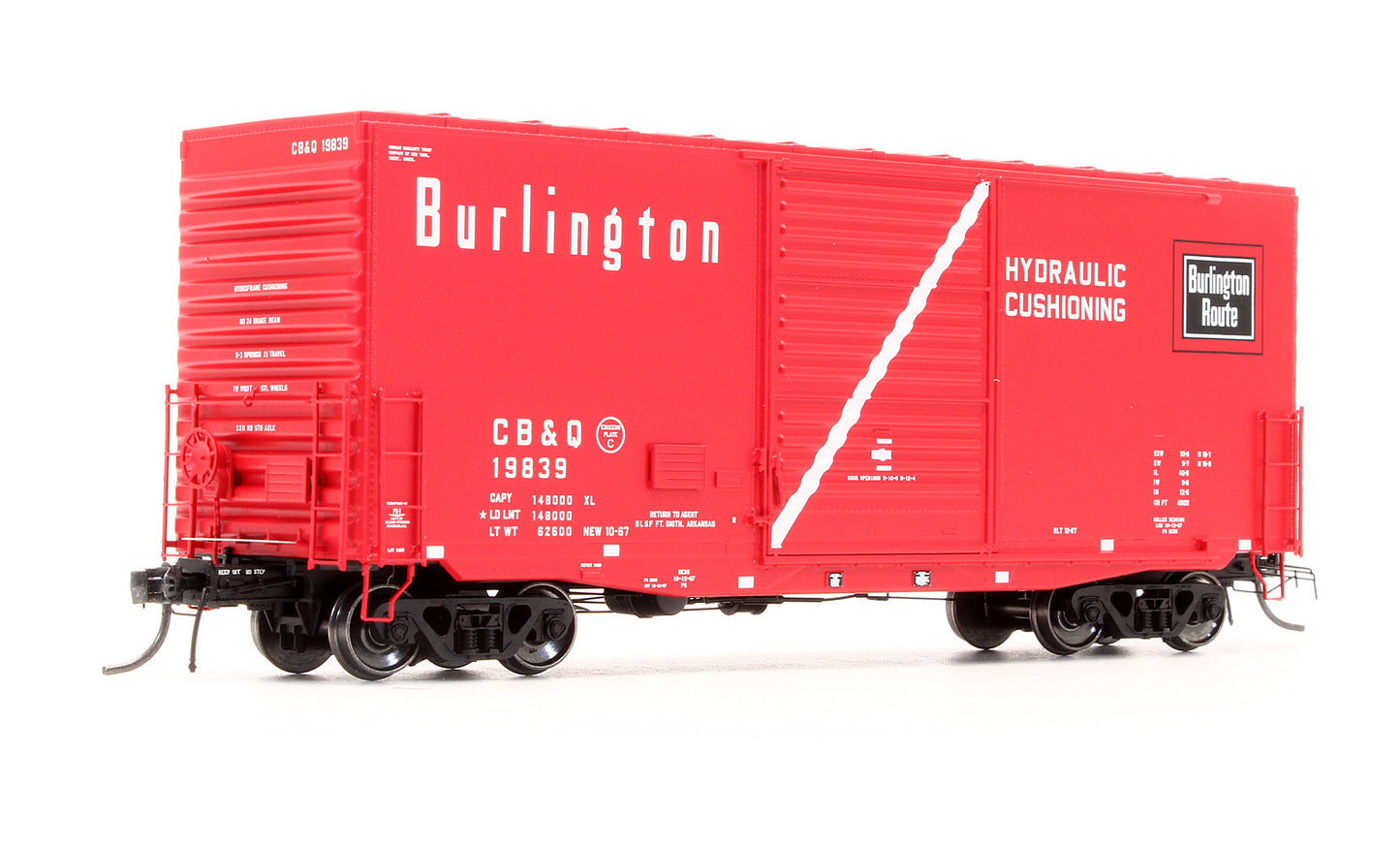 Pre-Owned 18010-04 Pullman Standard PS-1 40' Mini-Hy Cube Box Car CB&Q Chinese Red 10-67' - Road #19839