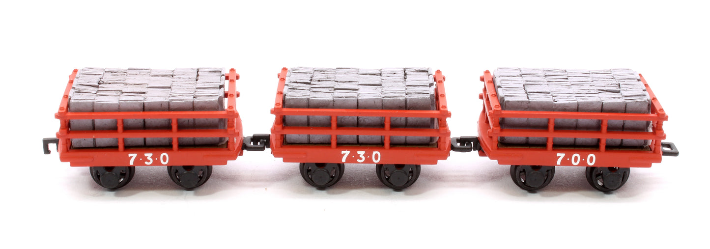 Pre-Owned 393-228 Dinorwic Slate Wagons with sides 3-Pack Red - With Load