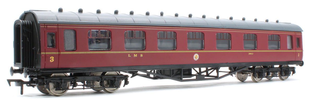 4P-010-501 60ft Stanier Corridor Composite 3943 LMS Lined Maroon