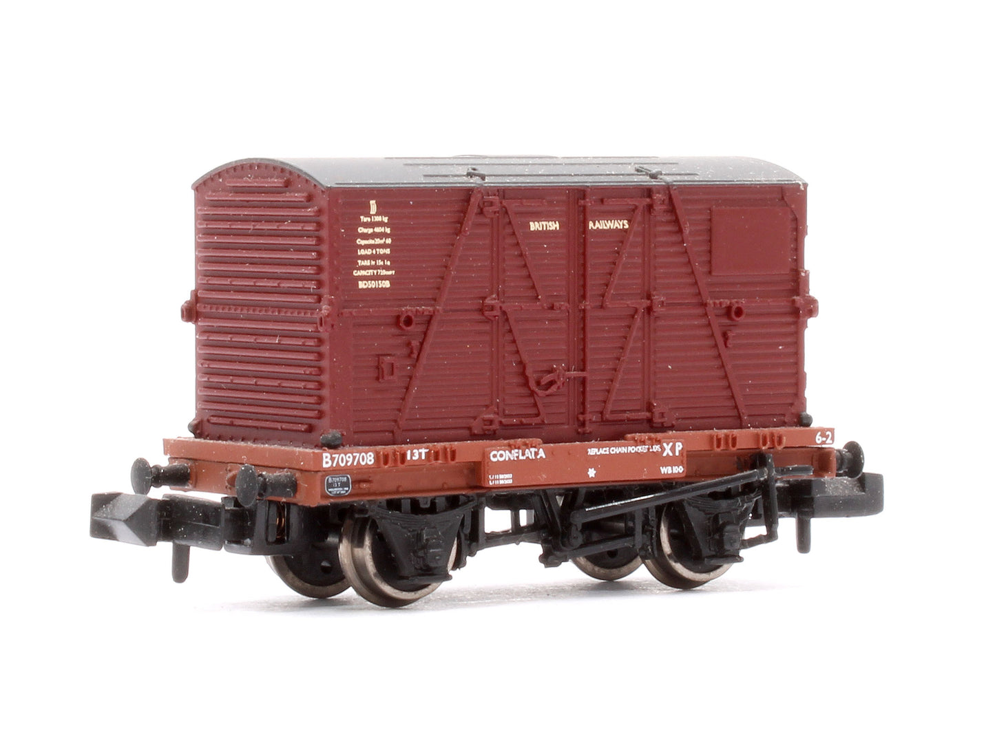 Pre-Owned BR Crimson Conflat Wagon with BD Container No.B709708