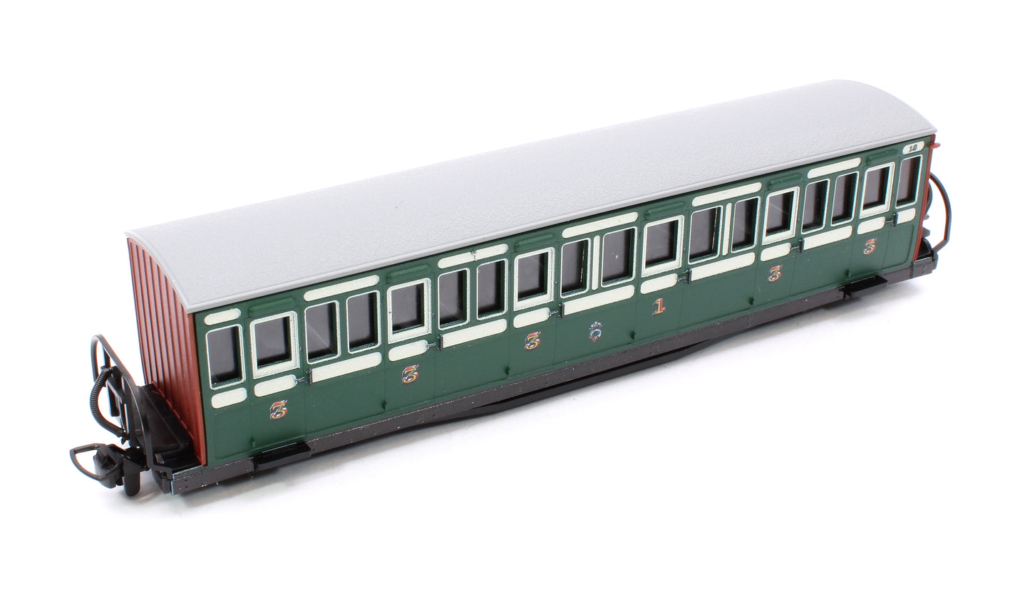 Ffestiniog Railway Short 'Bowsider' Bogie Coach, Early Preservation Green, No. 18