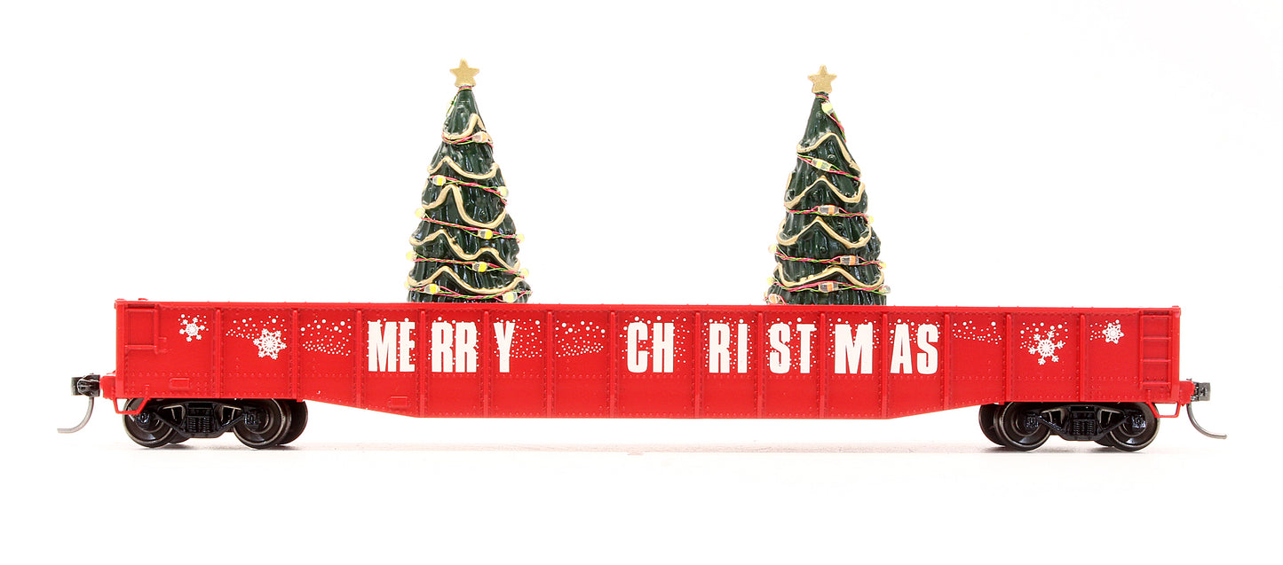 Pre-Owned 85-72036 Christmas (Red) 70 Ton Mill Gondola Car With Lighted Christmas Trees