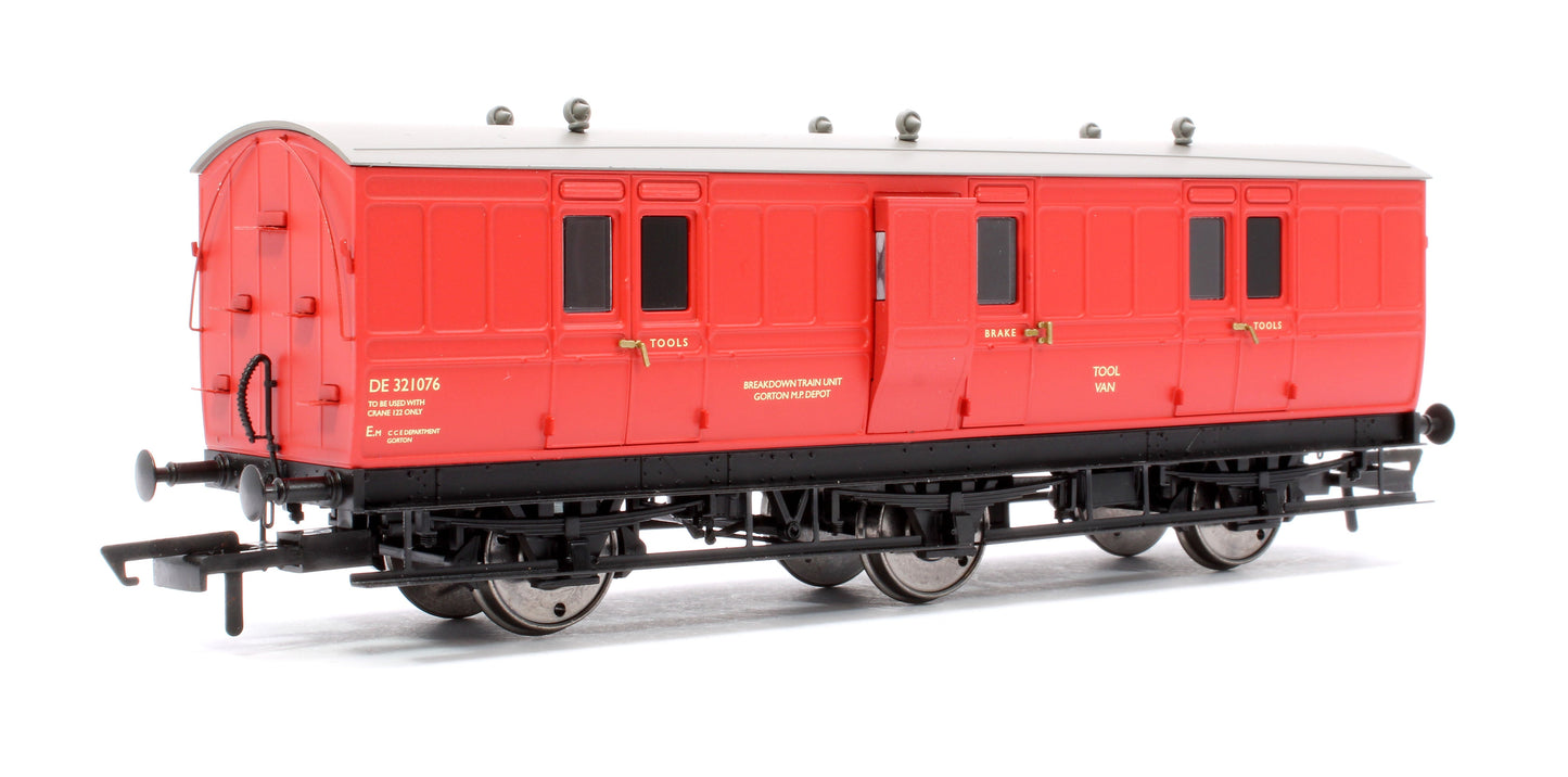 Pre-Owned H4-6FB-901AL 6 Wheel Full Brake Tool Van BR Breakdown Train Red No.DE321076 - With Working Lights