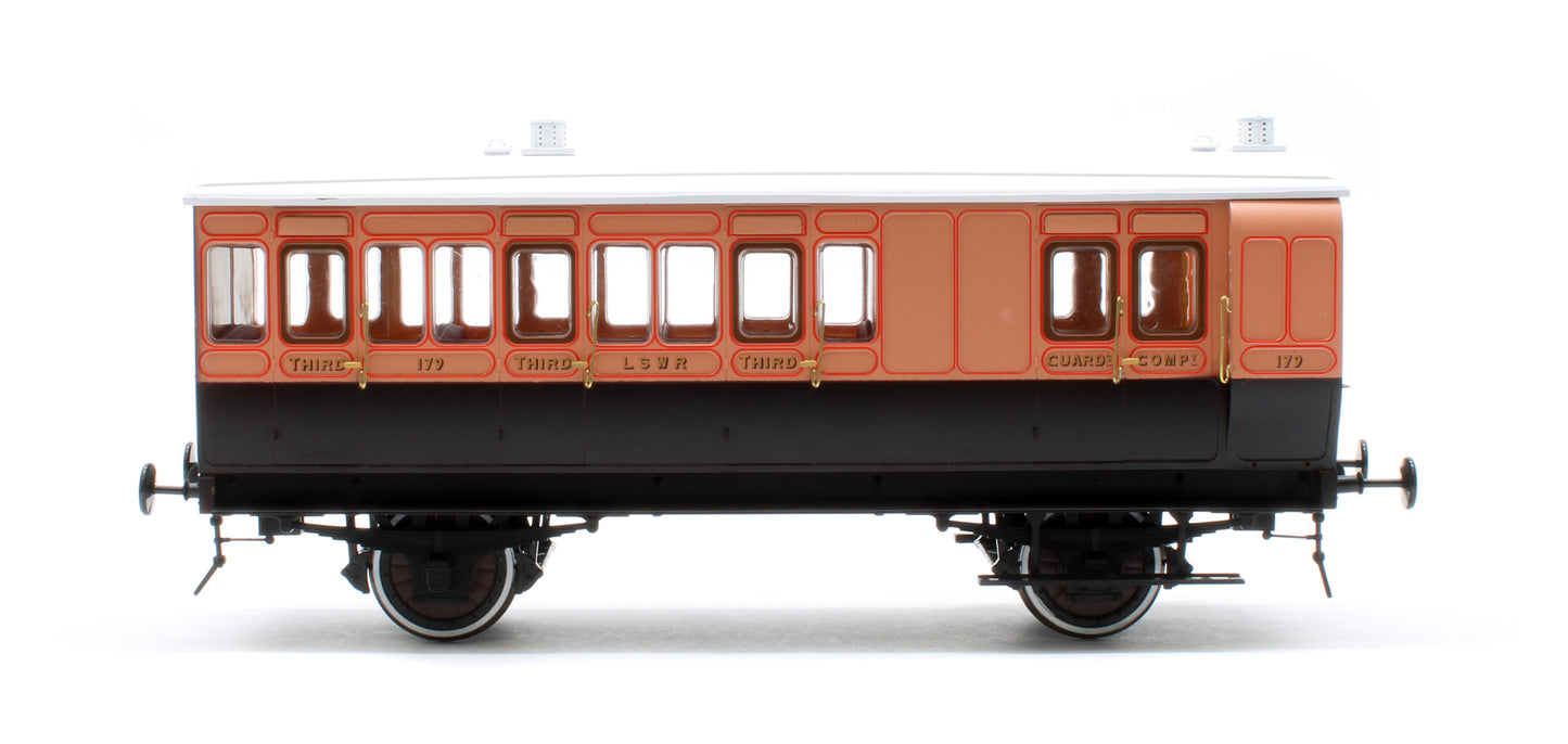 7P-020-051L Stroudley 4 Wheel LSWR suburban oil lit brake 3rd No 179 - Light Bar Fitted
