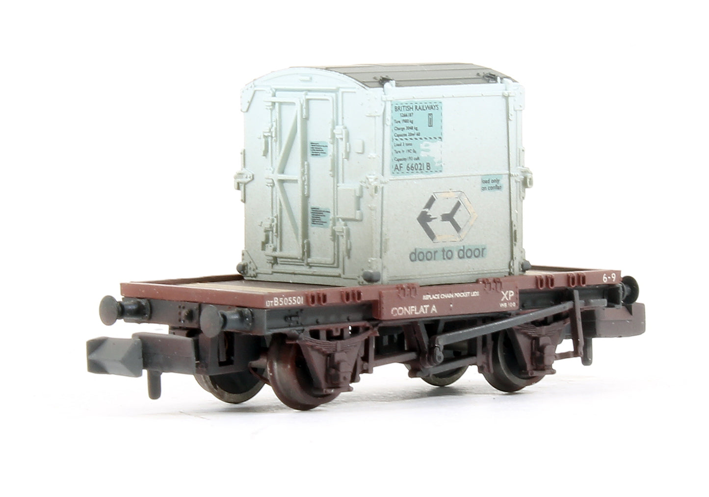 Pre-Owned 377-335 Set Of 3 BR Bauxite Conflat Wagons With Containers BR Light Blue (Weathered)