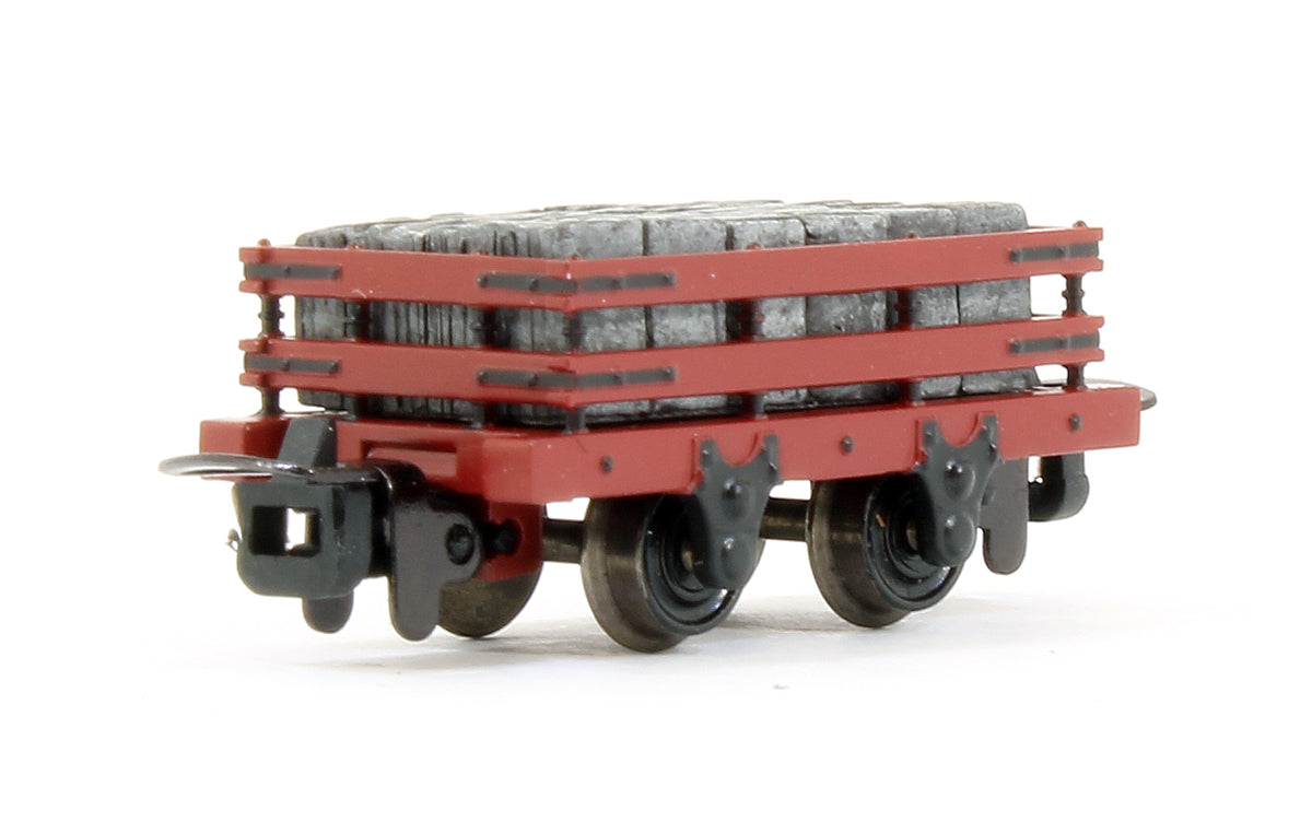 Pre-Owned 393-076 Set Of 3 - 4 Wheel Slate Wagons Red With Loads