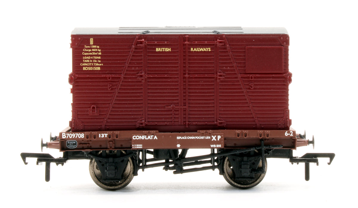 Pre-Owned BR Bauxite Conflat Wagon With BD Container BR Crimson