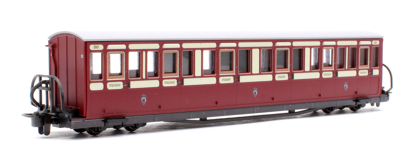 Ffestiniog Railway Long 'Bowsider' Bogie Coach, Red & Cream, No. 20