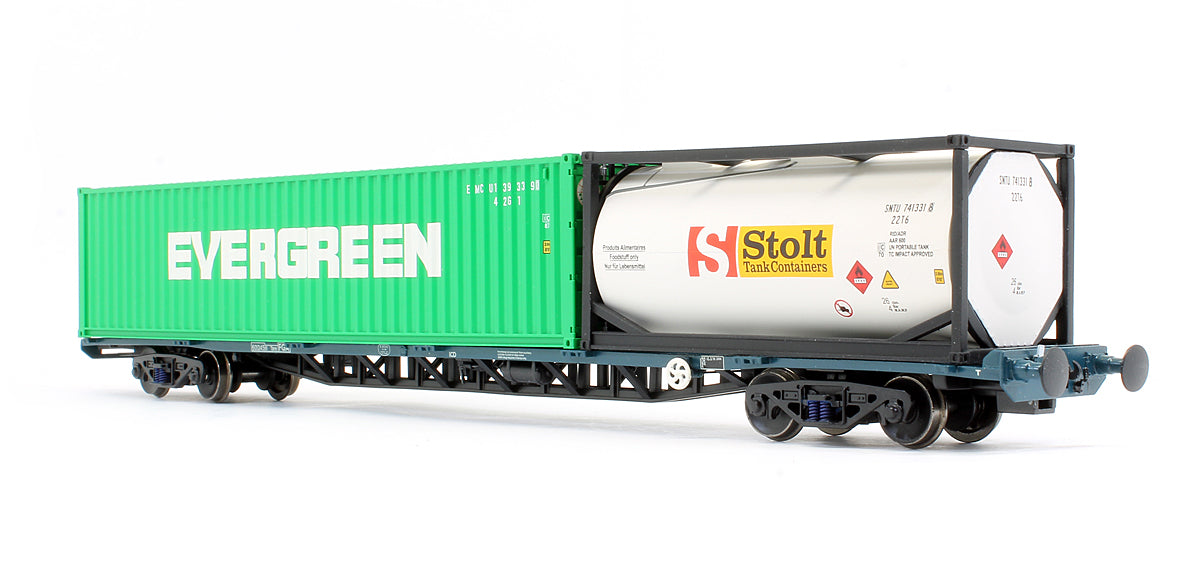 Pre-Owned FGA Freightliner Wagons (X2) BR Blue With Maritime Containers