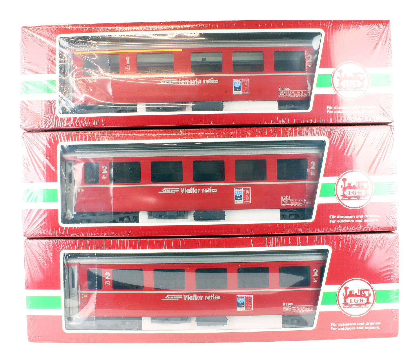 Pre-Owned L30675 RhB 1st/2nd Class 'Ferrovia Retica' Rake Of 3 Passenger Cars