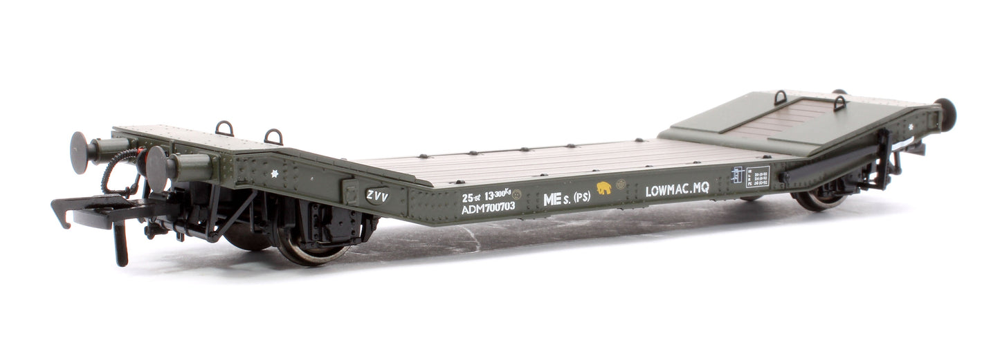 Pre-Owned 929009 LNER / LMS 25T Machine Wagons LOWMAC 'ZVV' ADM700703 - Engineers Olive with Load