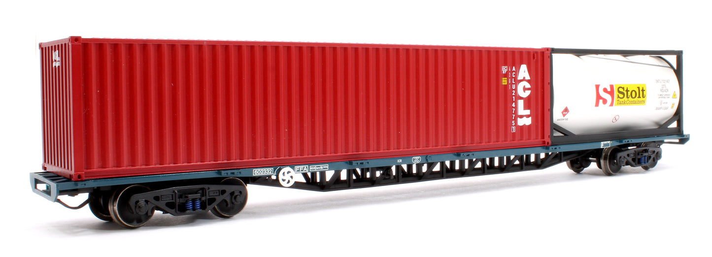 BR FFA Inner Flat BR Blue (TOPS) No. 602332 & 40ft & Tank ISO Containers