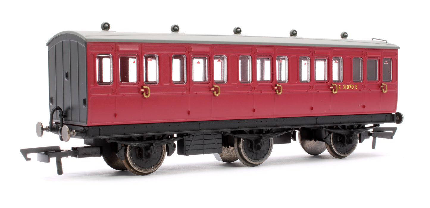 6 Wheel Coach 3rd Class BR Crimson No.E31070 with Fitted Lights