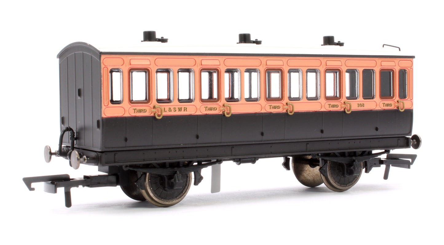 4 Wheel Coach 3rd Class LSWR Brown No.308 with Fitted Lights