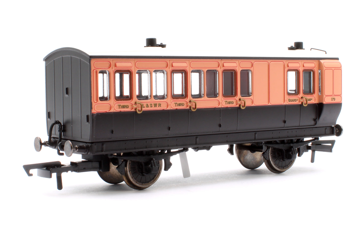 4 Wheel Coach Brake 3rd Class LSWR Brown No.179 with Fitted Lights