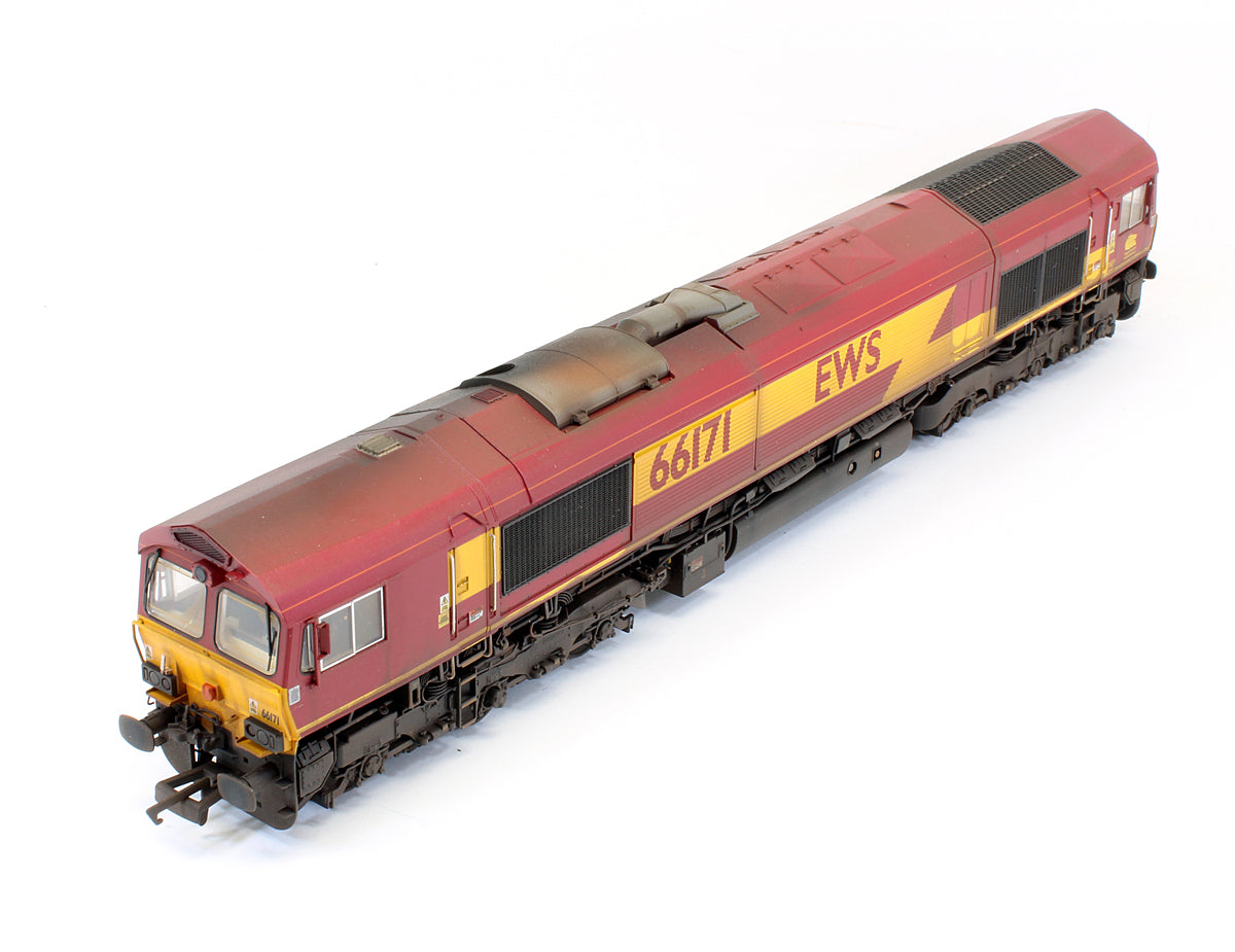Pre-Owned Class 66171 EWS Livery Diesel Locomotive - Custom Weathered - DCC Sound