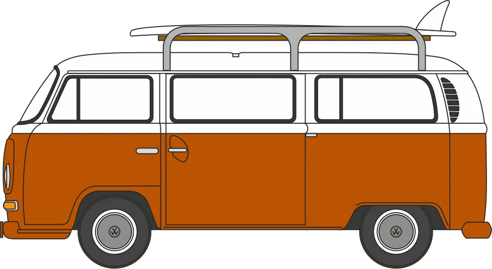 VW T2 Bay Window Bus/surfboards Signal Orange/White