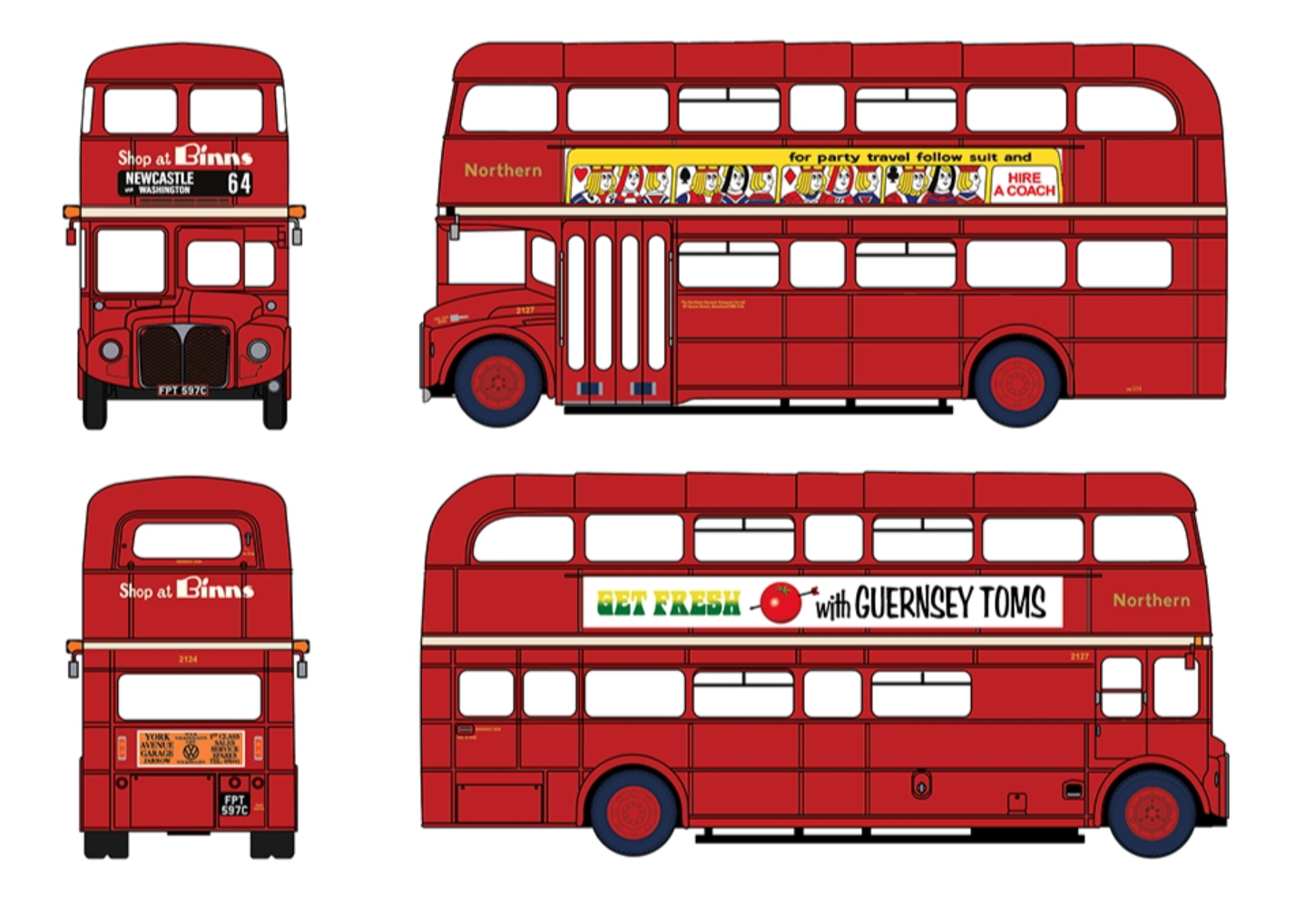 E42604 AEC Routemaster Northern FPT597C (2127) Service 64 Newcastle