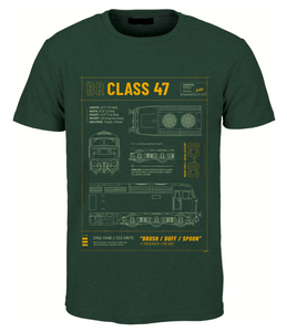 Class 47 Technical Drawing Blueprint Railway T Shirt (Green)