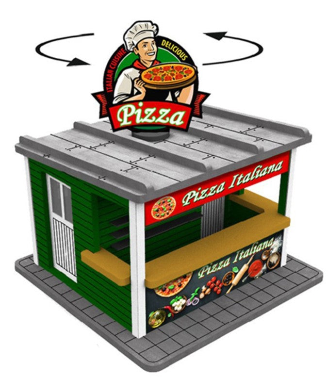PLS-044 O Scale Pizza Stand w/Rotating Banner and Illumination