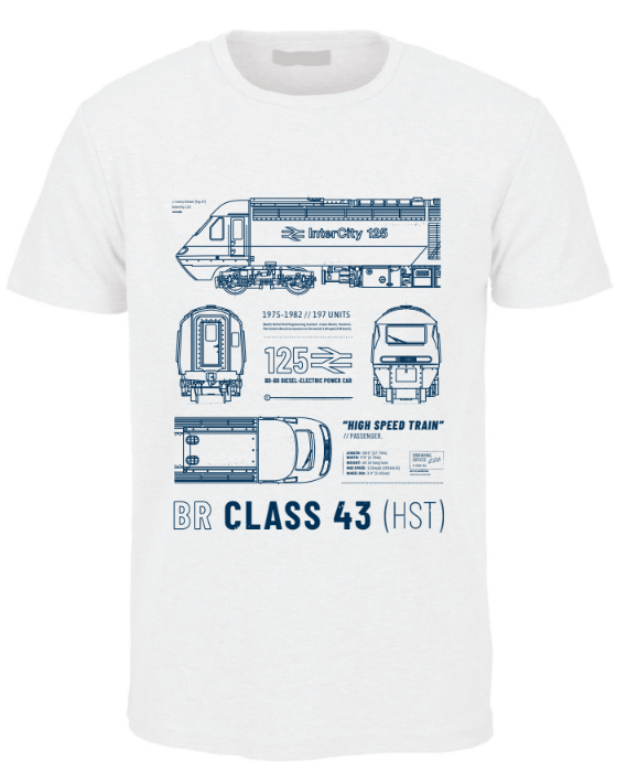 Class 43 HST Technical Drawing Blueprint Railway T Shirt (White)