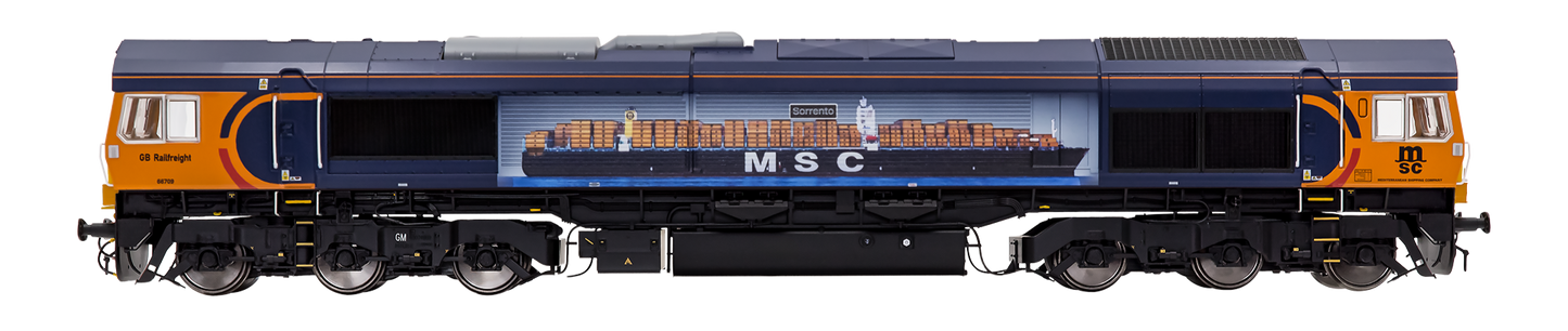 7D-066-003DS Class 66 709 GBRF Sorrento MSC Livery Diesel Locomotive - DCC Deluxe Sound Fitted